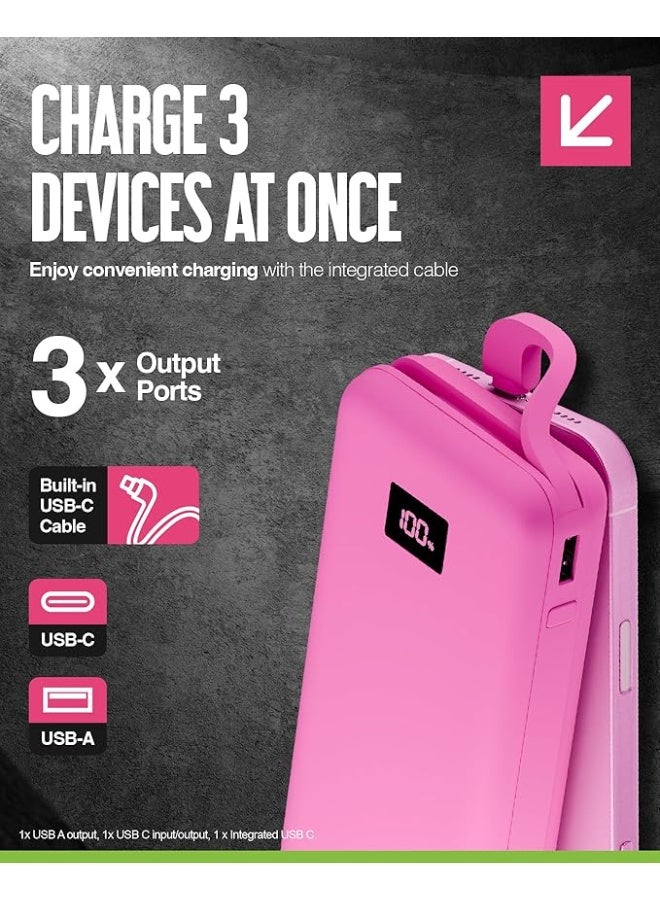 جوس إيكو إنتيجريتد ماكس باور بنك 20000 مللي أمبير – شاحن محمول مزوّد بكابل USB-C مدمج، بقدرة شحن سريع 20 واط، وشاشة رقمية، باور بنك متوافق مع آيفون 15 و16، سامسونج، أندرويد، جو برو، وآيباد – وردي - Image 5